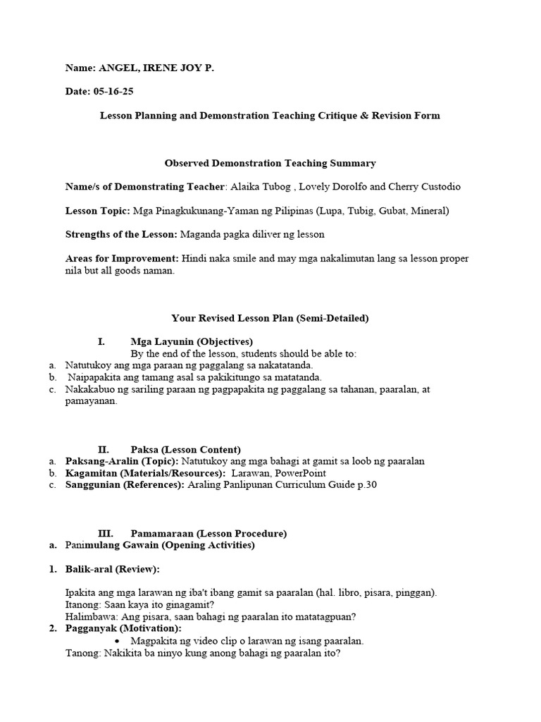 Revised Lesson Plan | PDF