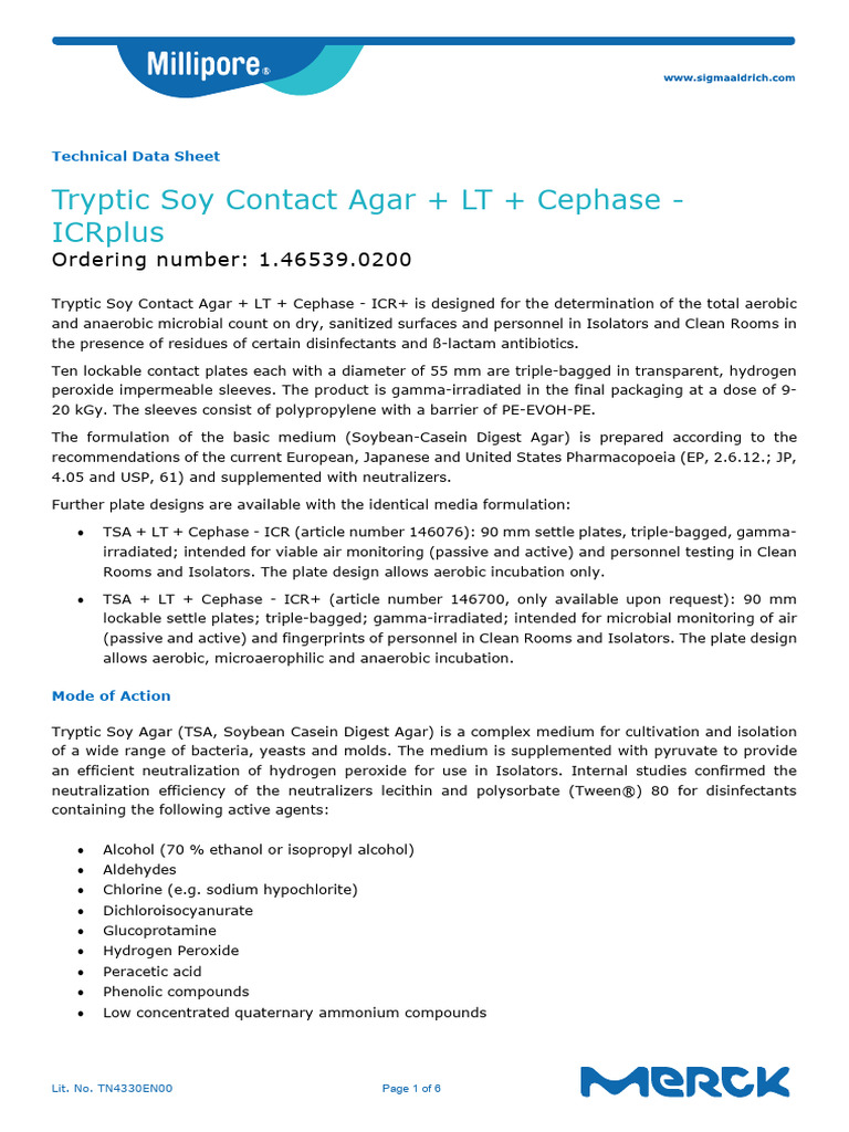 Tryptic Soy Contact Agar for Microbial Testing | PDF | Penicillin ...