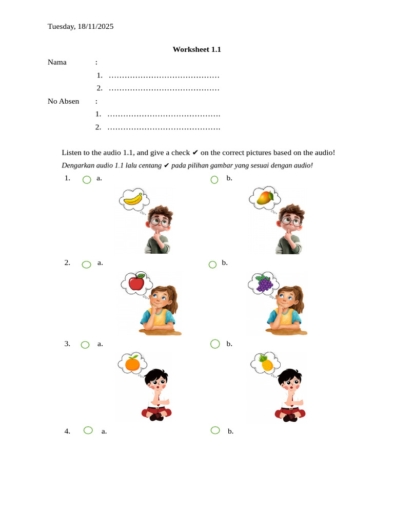 Worksheet Audio Listening Exercise | PDF