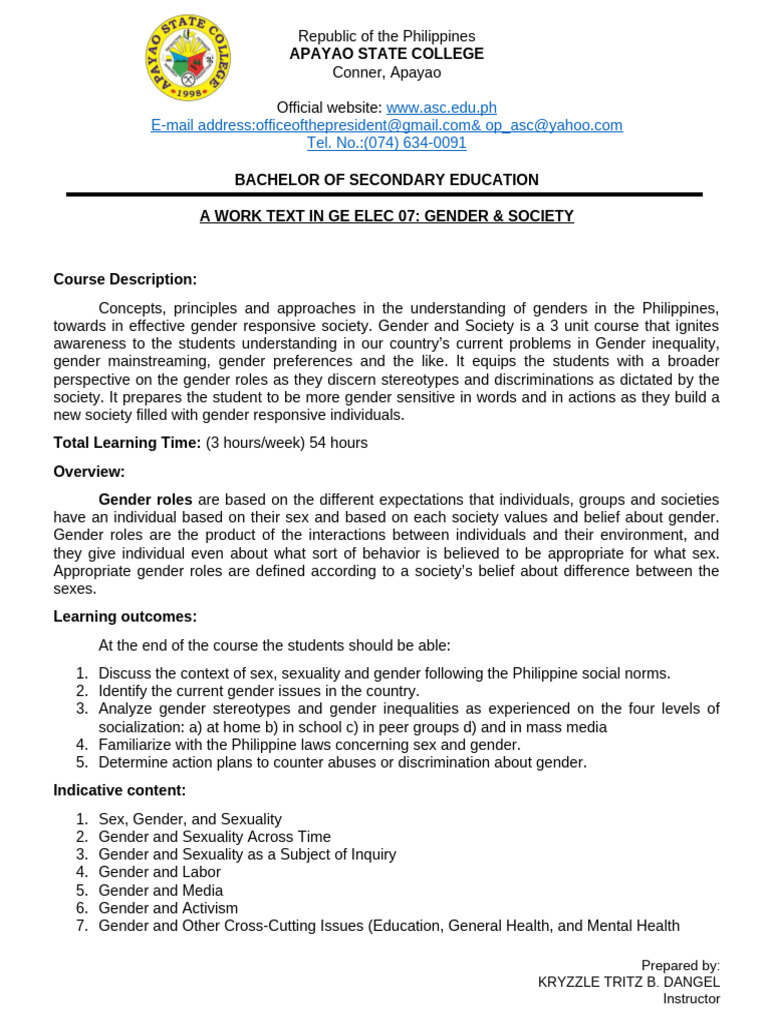Gender and Society in the Philippines | PDF | Gender | Gender Studies