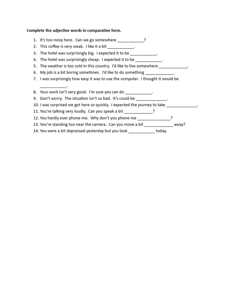 Complete the Adjective Words in Comparative Form (1) | PDF