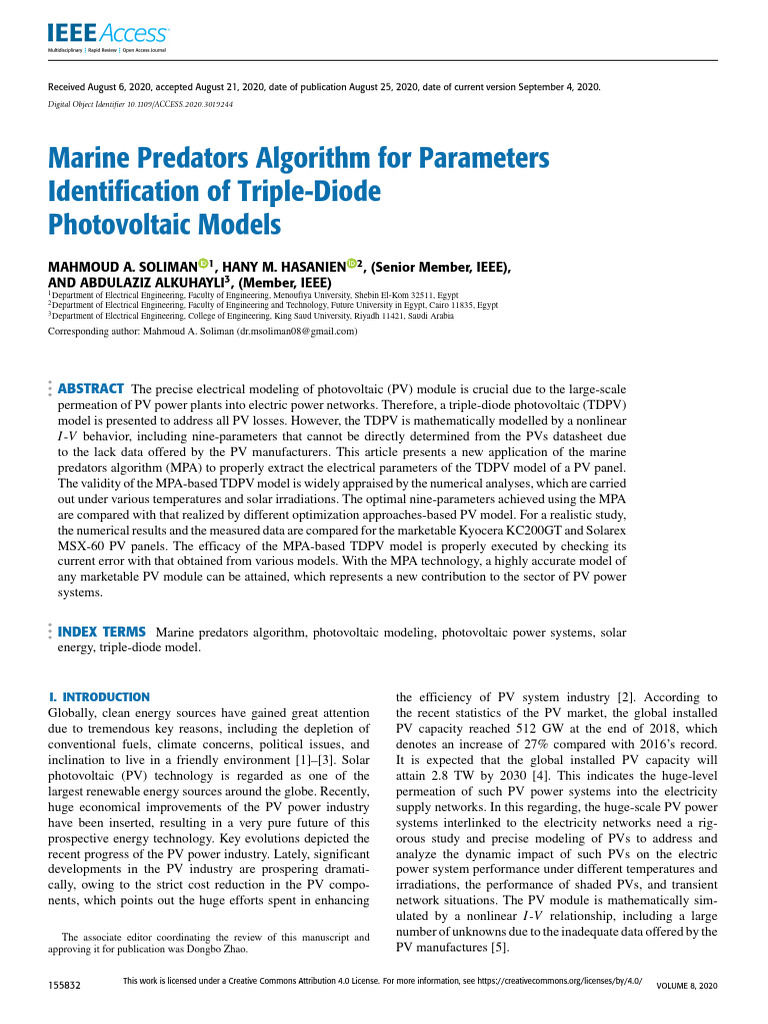 Marine Predators Algorithm for TDPV Modeling | PDF | Photovoltaics ...
