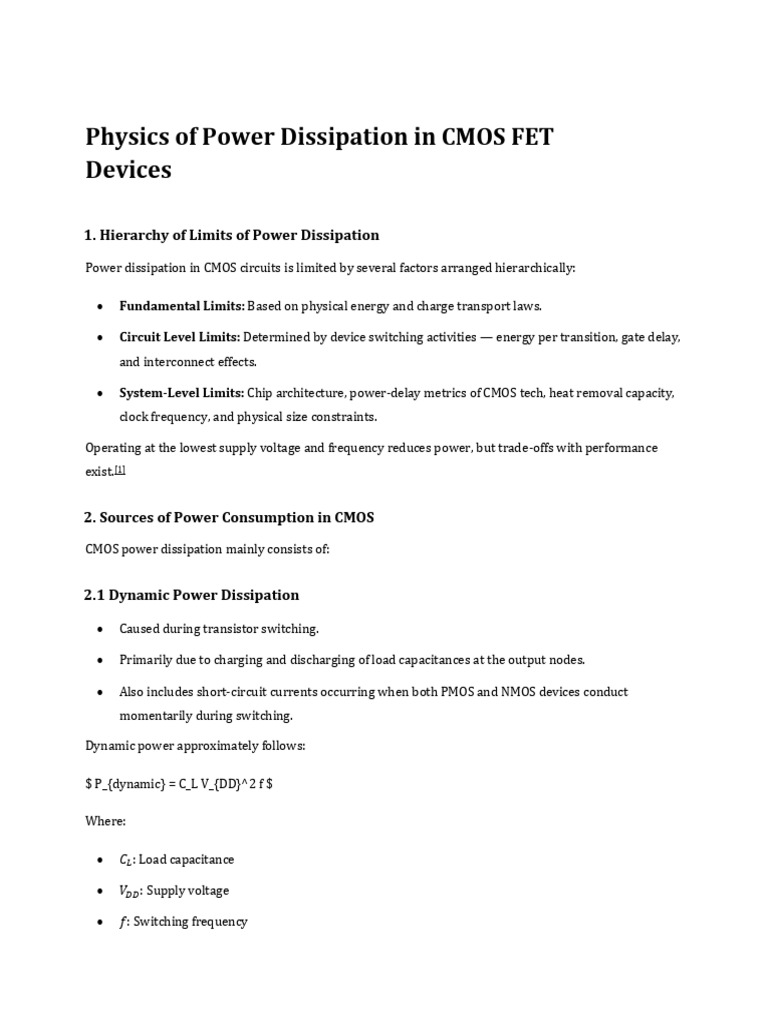CMOS Power Dissipation Explained | PDF | Cmos | Mosfet