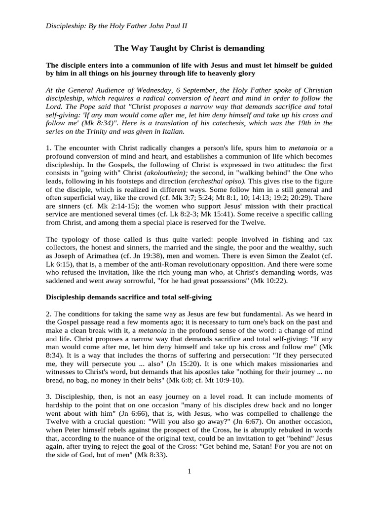 Christian Discipleship Explained by Pope John Paul II | PDF | Disciple ...