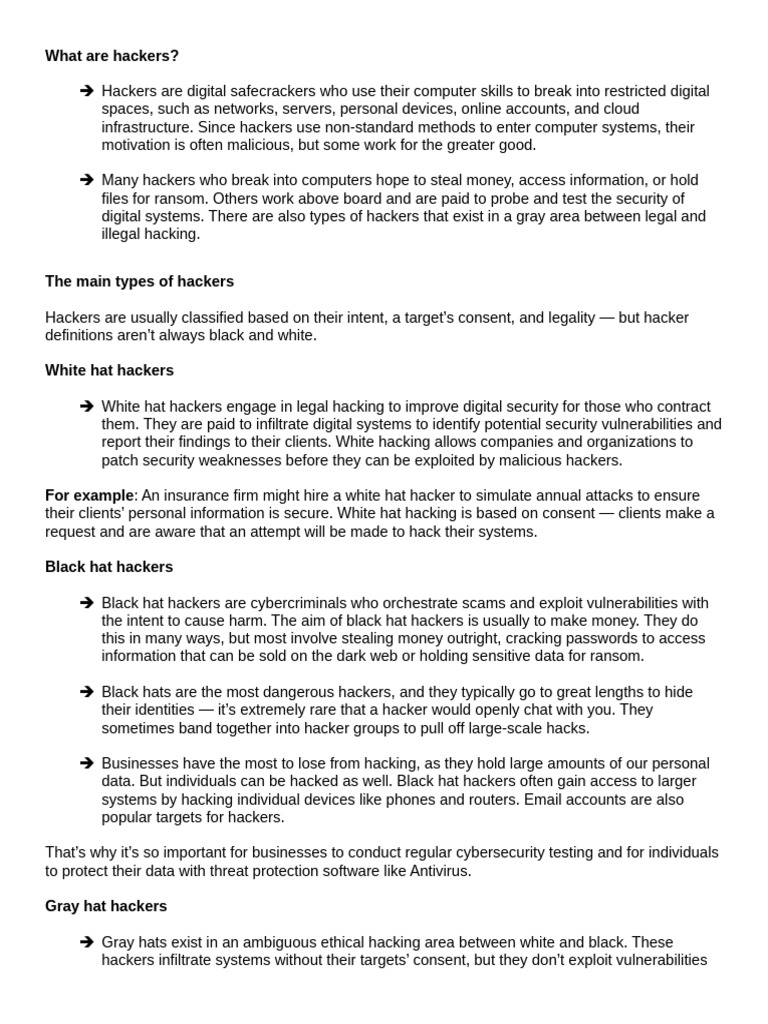 Understanding Types of Hackers | PDF | Security Hacker | Cybercrime