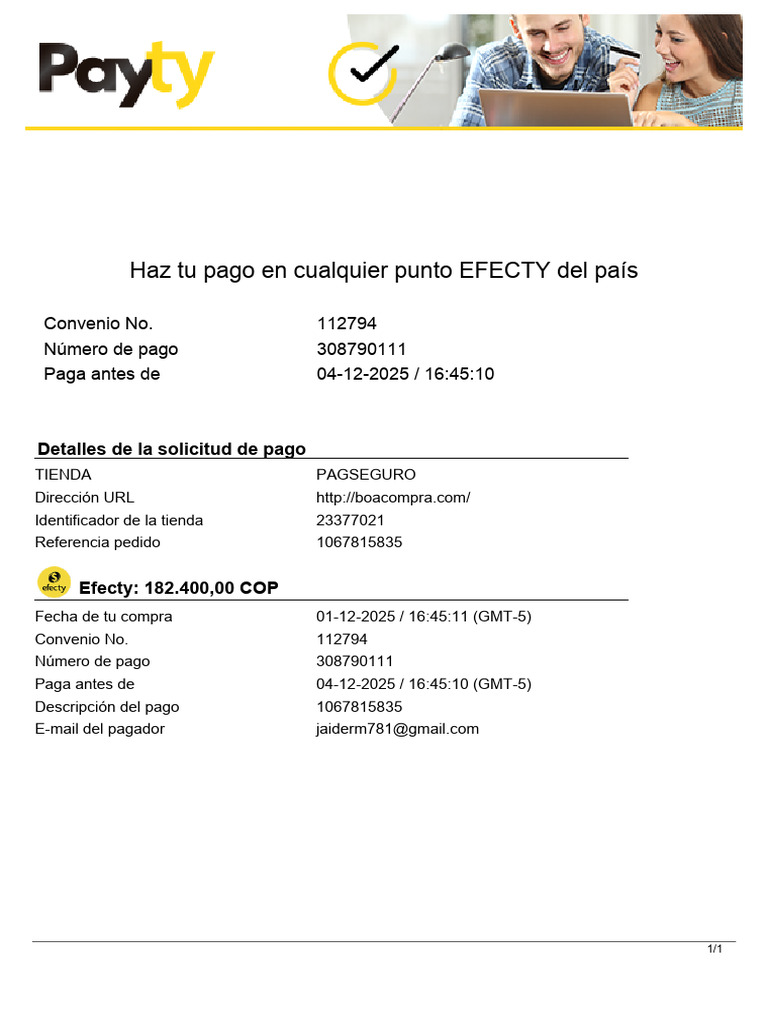 Pago en Efecty: Instrucciones y Detalles | PDF