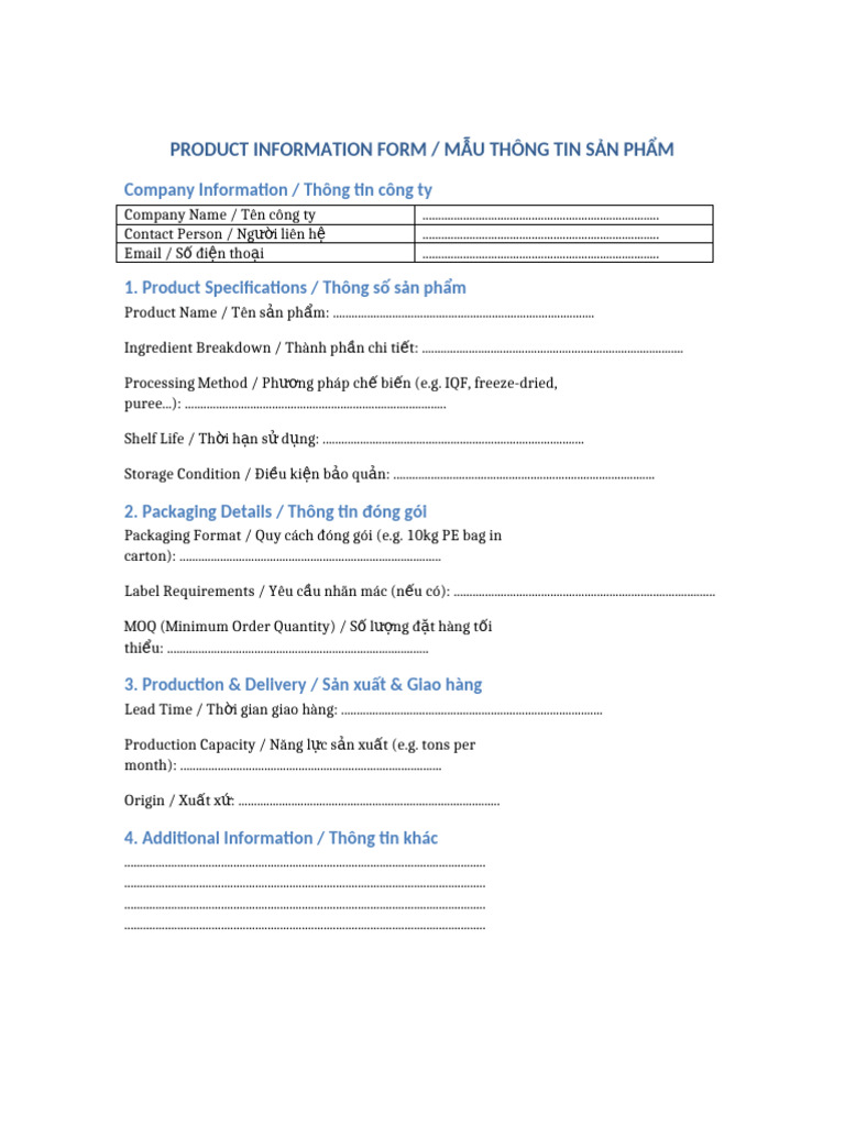 Product Information Form | PDF