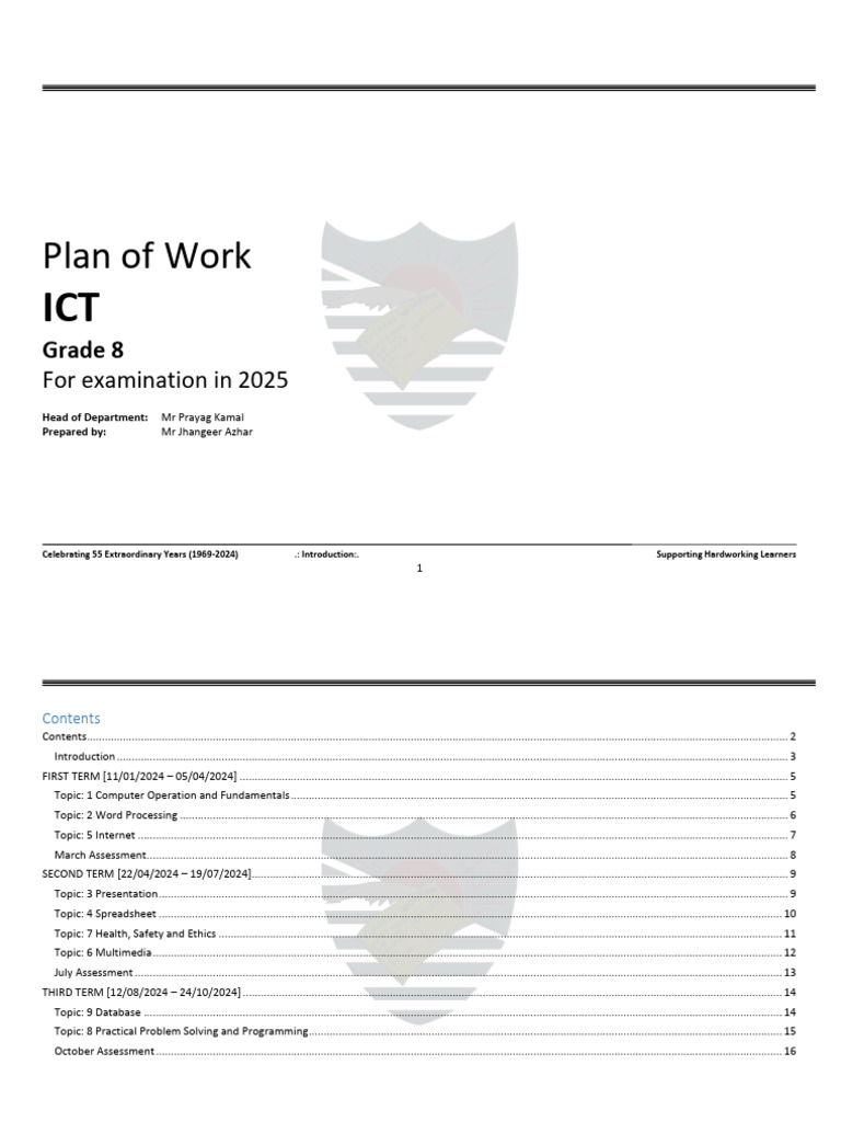 Grade 8 ICT Curriculum Plan 2025 | PDF | Byte | Computer Data Storage