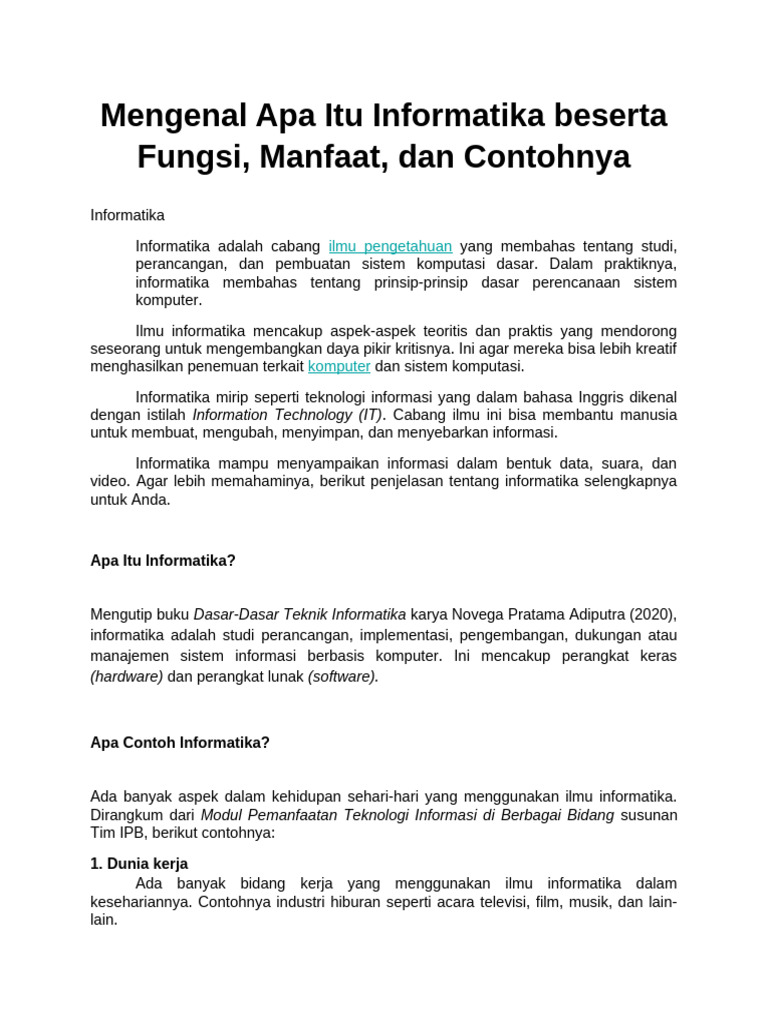Pengertian dan Manfaat Informatika | PDF