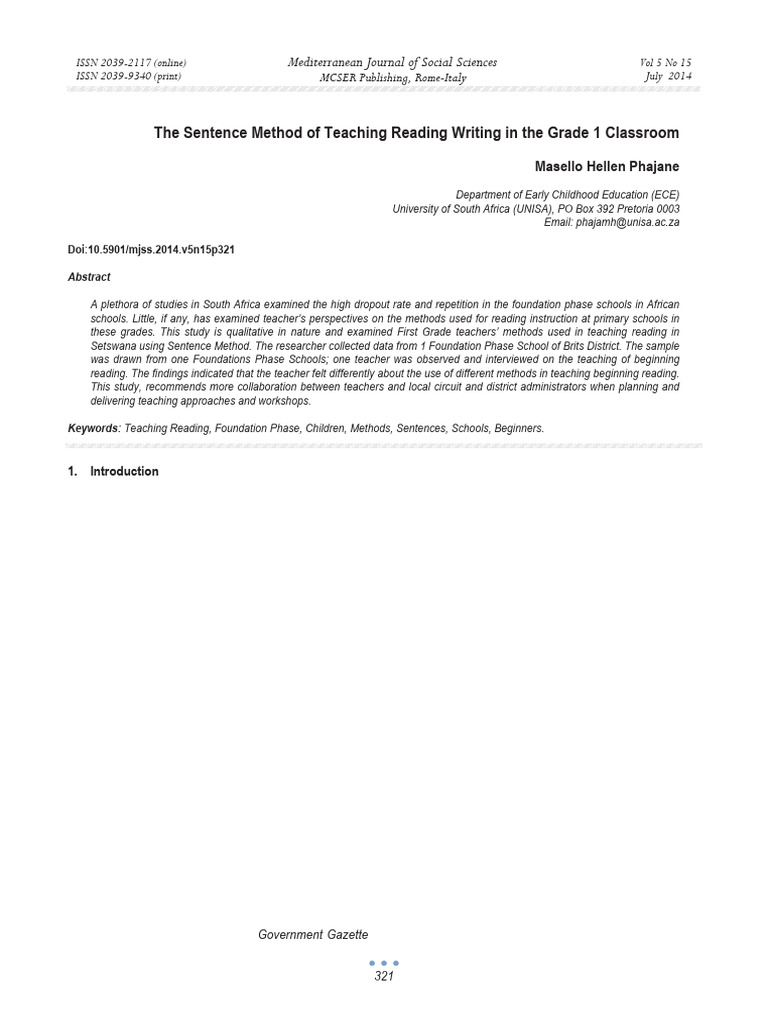 The Sentence Method of Teaching Reading Writing | PDF | Learning | Teachers