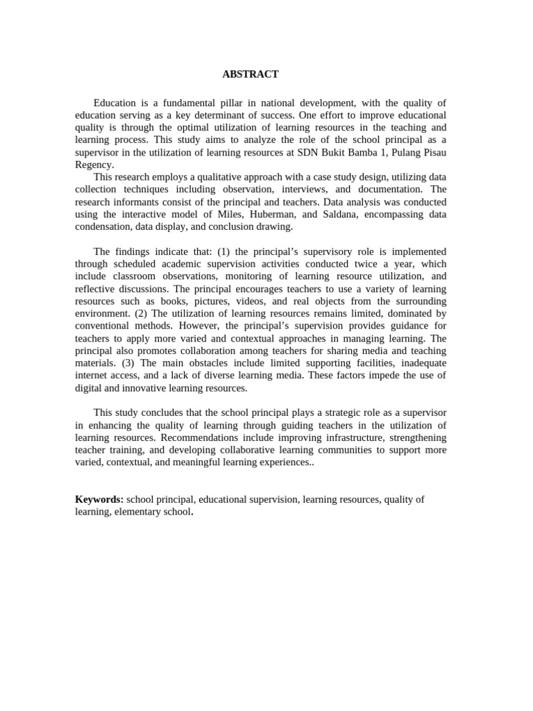 Principal's Role in Learning Resource Use | PDF