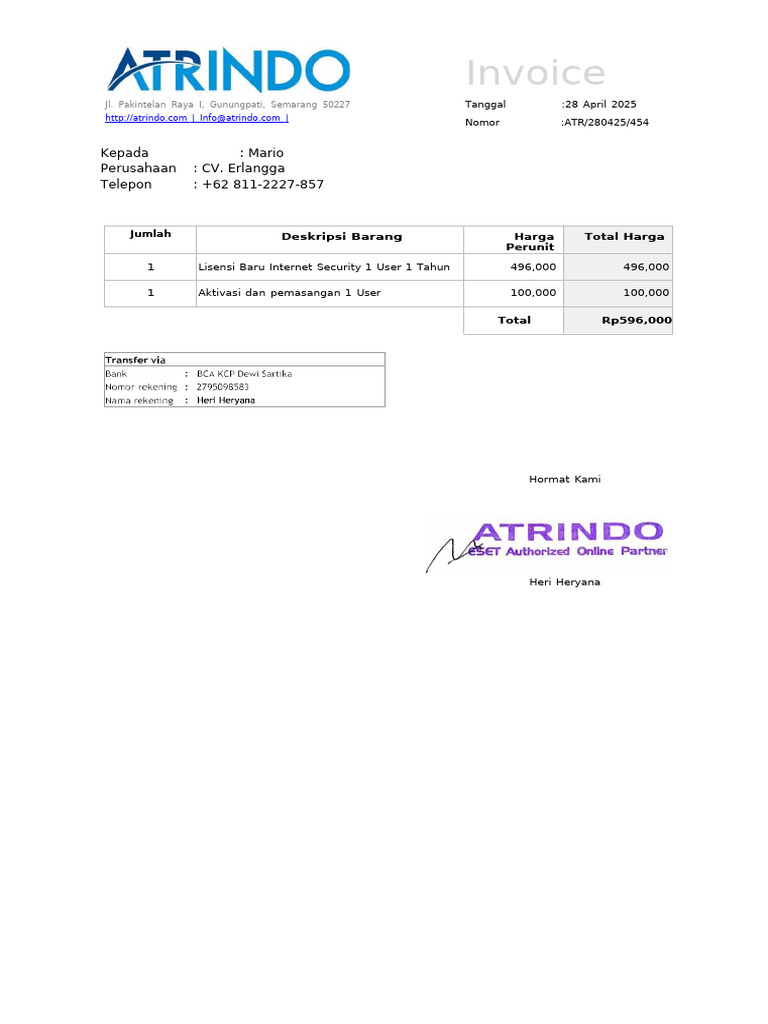 200504 Invoice 453- PT Elematec Indonesia | PDF