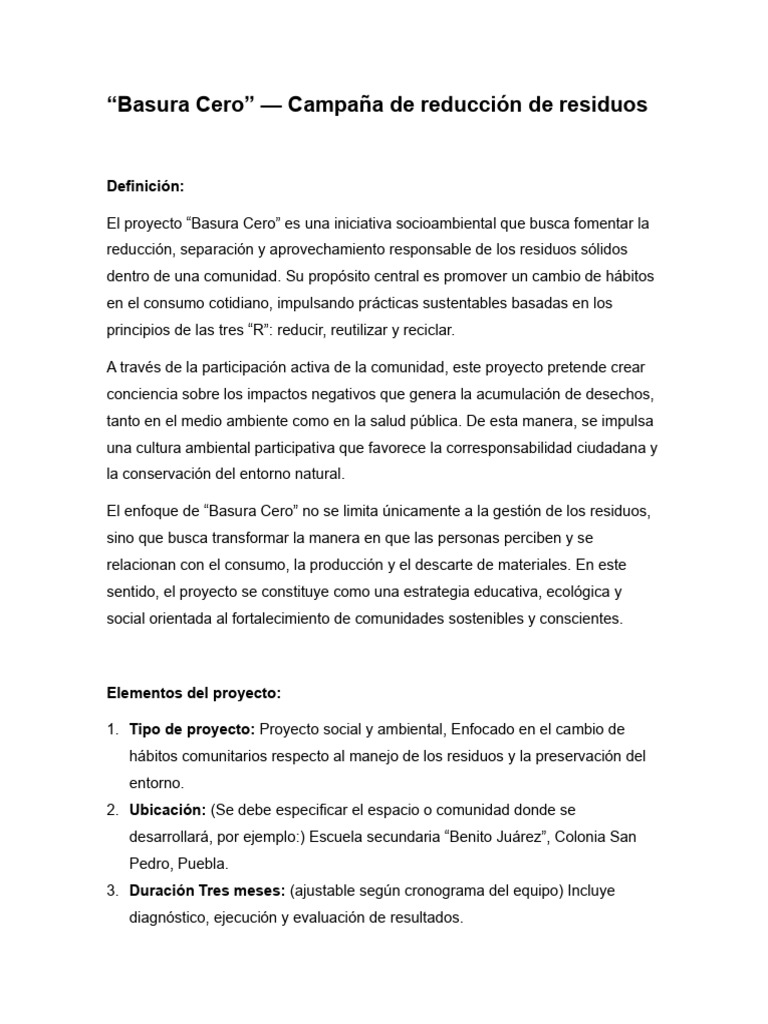 Campaña Basura Cero: Reducción de Residuos | PDF | Residuos ...