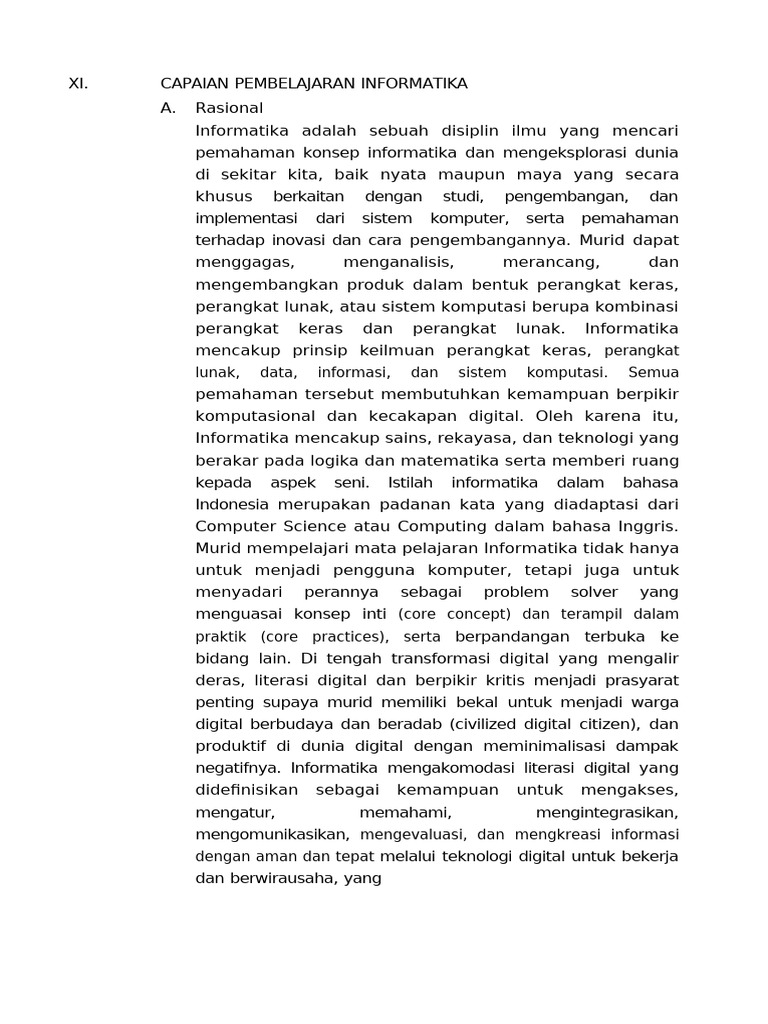 Capaian Pembelajaran Informatika SD | PDF