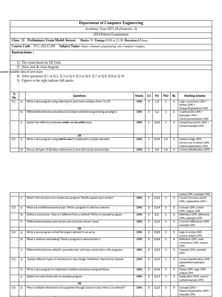 OOP and Computer Graphics Exam Model Answers | PDF | Control Flow ...