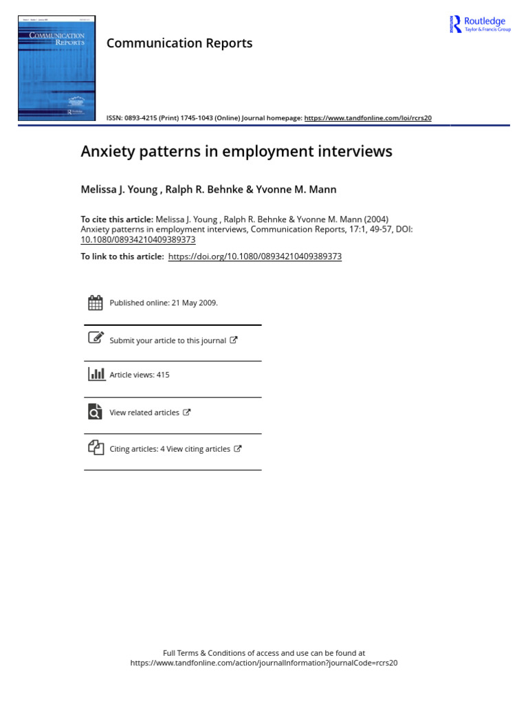 Anxiety Patterns in Job Interviews | PDF | Anxiety | Social Inhibition