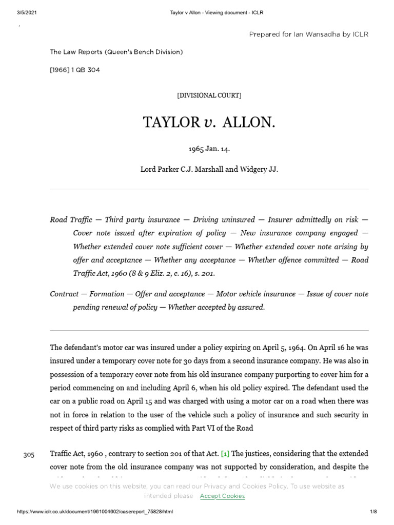 Taylor v Allon: Insurance Coverage Dispute | PDF | Insurance ...