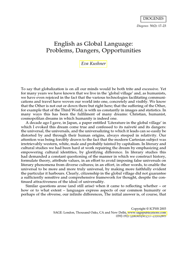 English as Global Language Problems, Dangers, Opportunities | PDF ...