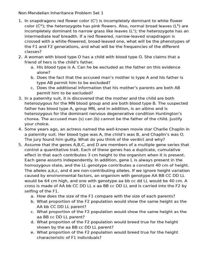 Sarcilla-Non-Mendelian Inheritance Problem Set 1 | PDF | Genotype | Biology