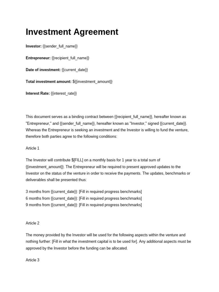 Investment Agreement Template | PDF