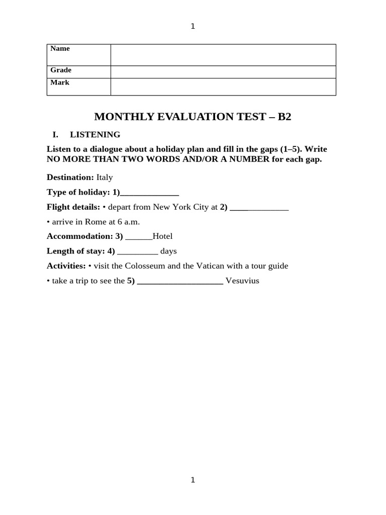 Monthly Evaluation Test - B2 Level | PDF
