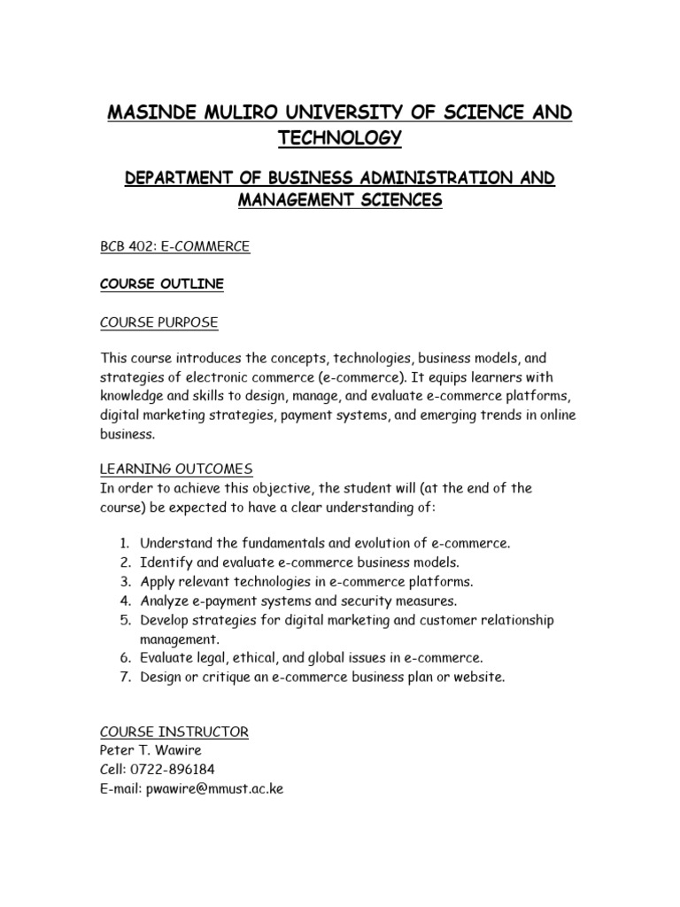 E-Commerce Course Outline at MMUST | PDF | E Commerce | Marketing