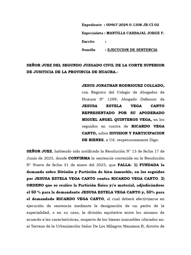 Ejecución de Sentencia Civil en Huaura | PDF | Sentencia (ley) | Ley ...