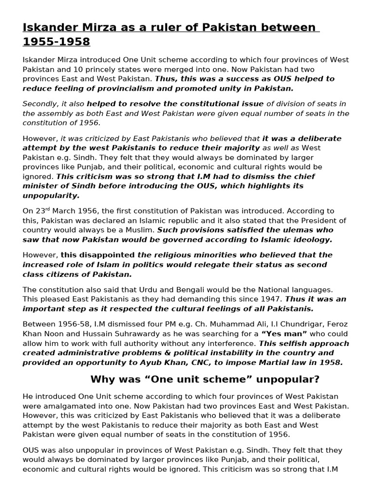 Iskander MIrza EDITED | PDF | Pakistan | Politics Of Pakistan