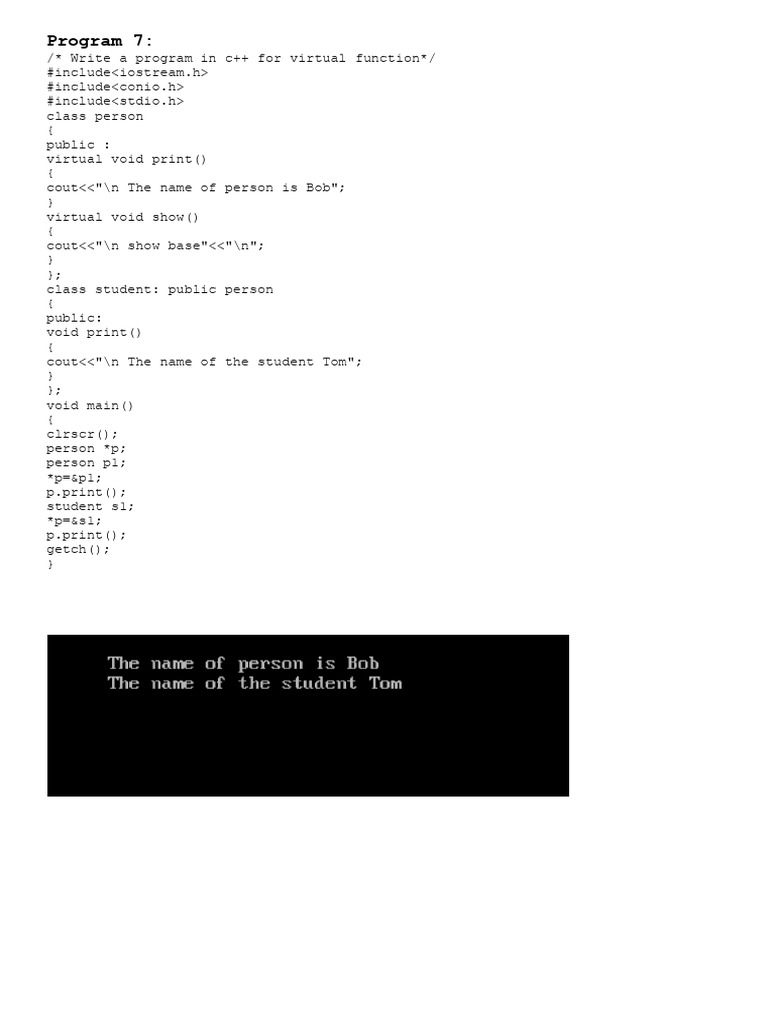 C++ Virtual Function Example Code | PDF