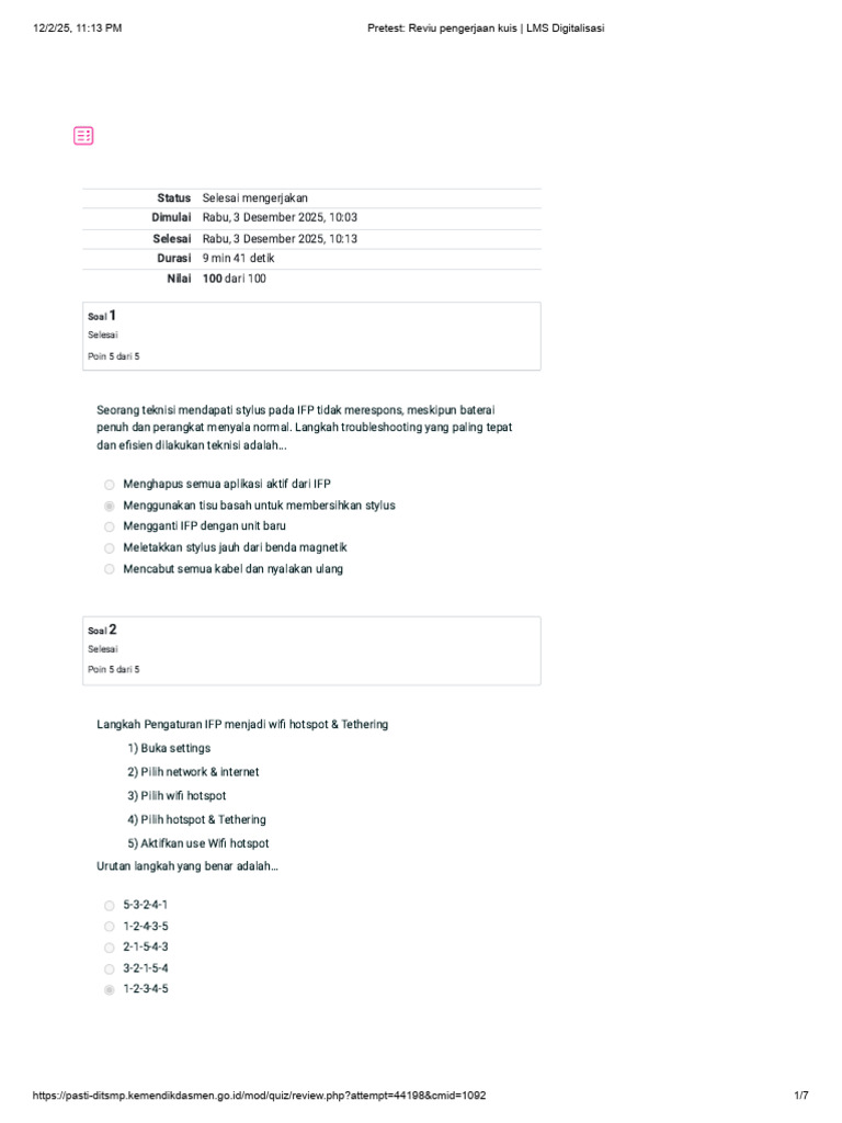 Pretest - Reviu Pengerjaan Kuis - LMS Dig | PDF