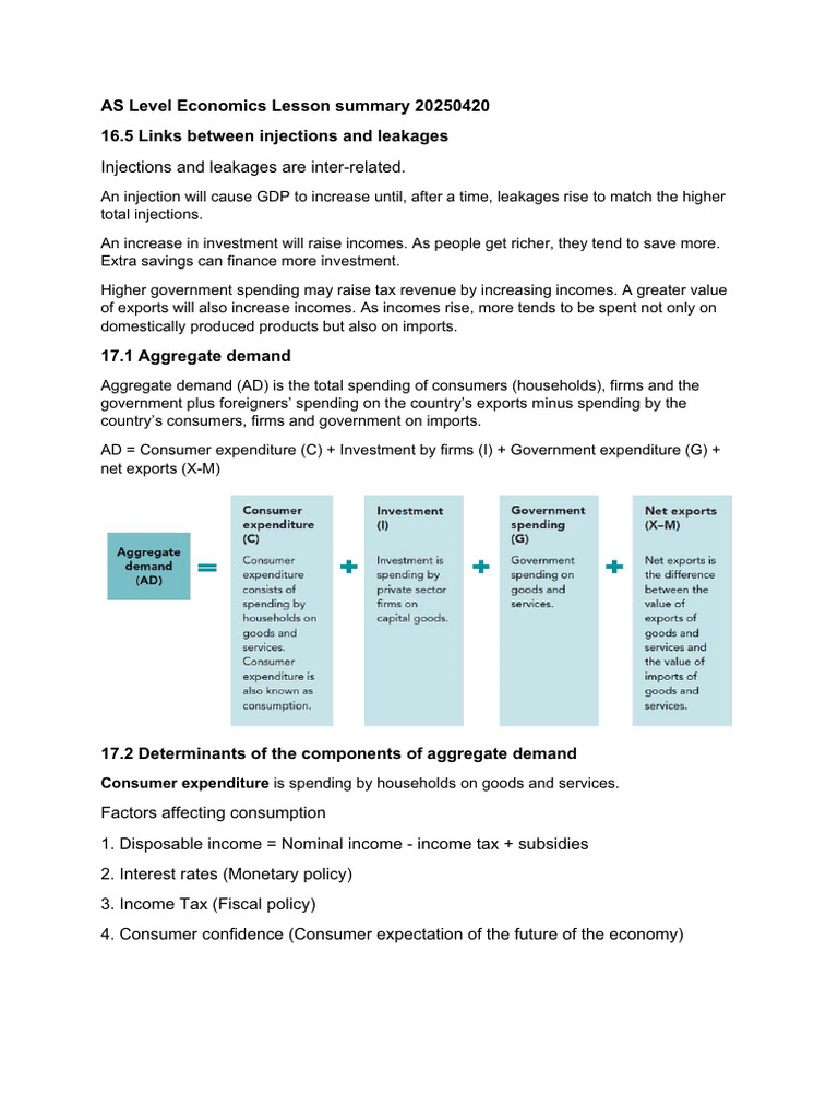 As Level Economics Lesson Summary 20250420 | PDF