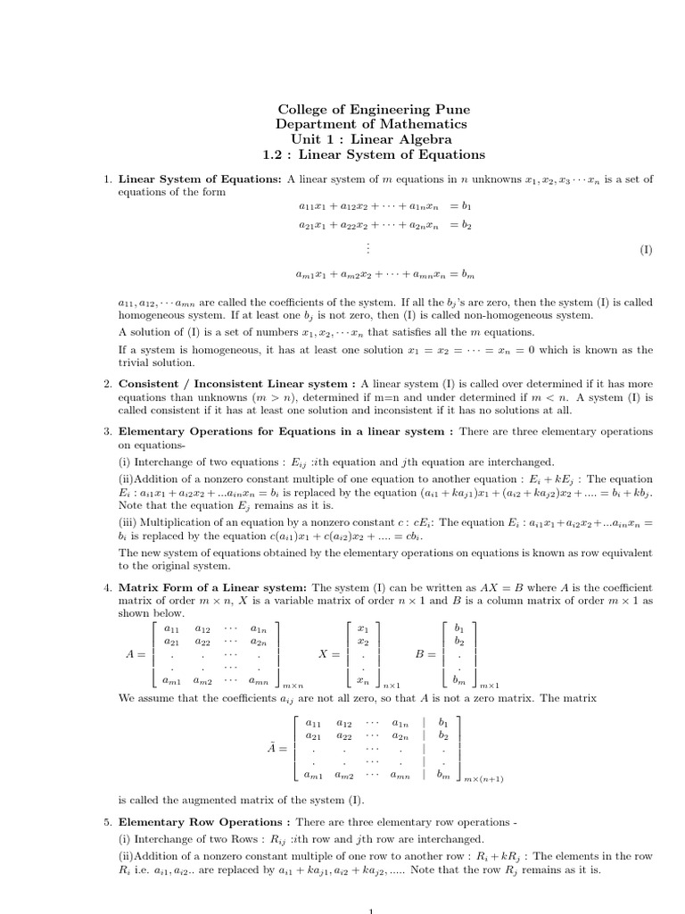 Linear Algebra: Systems of Equations | PDF | System Of Linear Equations ...