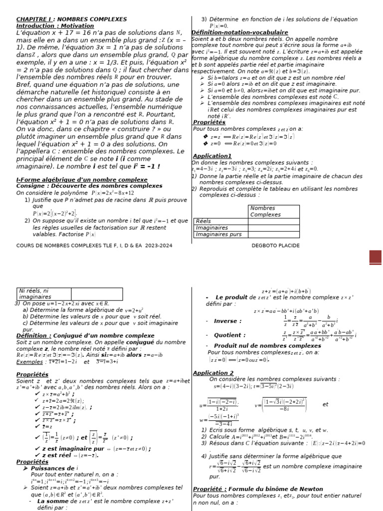 Nombres Complexes & Similitude 2023-2024 | PDF | Nombre complexe ...