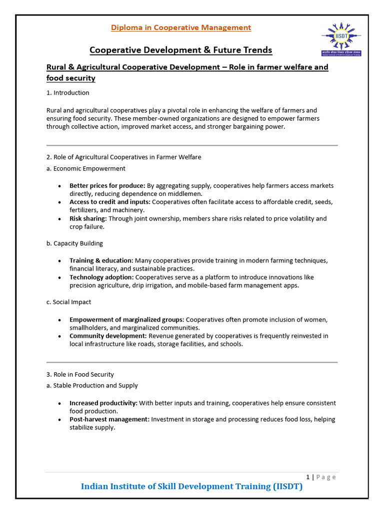 Role of Agricultural Cooperatives in Food Security | PDF | Cost Of ...