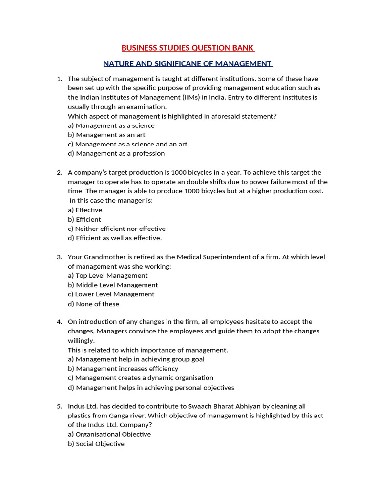 Business Studies Question Bank | PDF | Reason | Economies