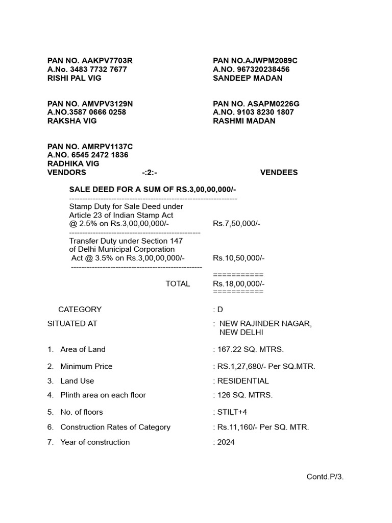 Sale Deed for Property in New Delhi | PDF | Deed | Civil Law (Common Law)