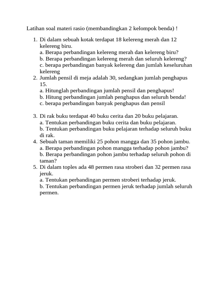 Latihan Soal Perbandingan Rasio Benda | PDF