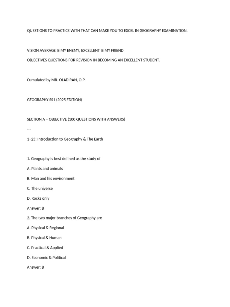 Geography Revision Questions | PDF | Precipitation | Earth