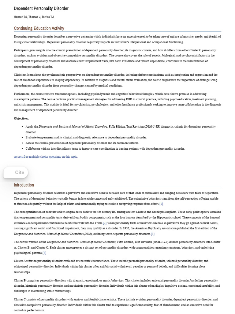 Understanding Dependent Personality Disorder | PDF | Personality ...