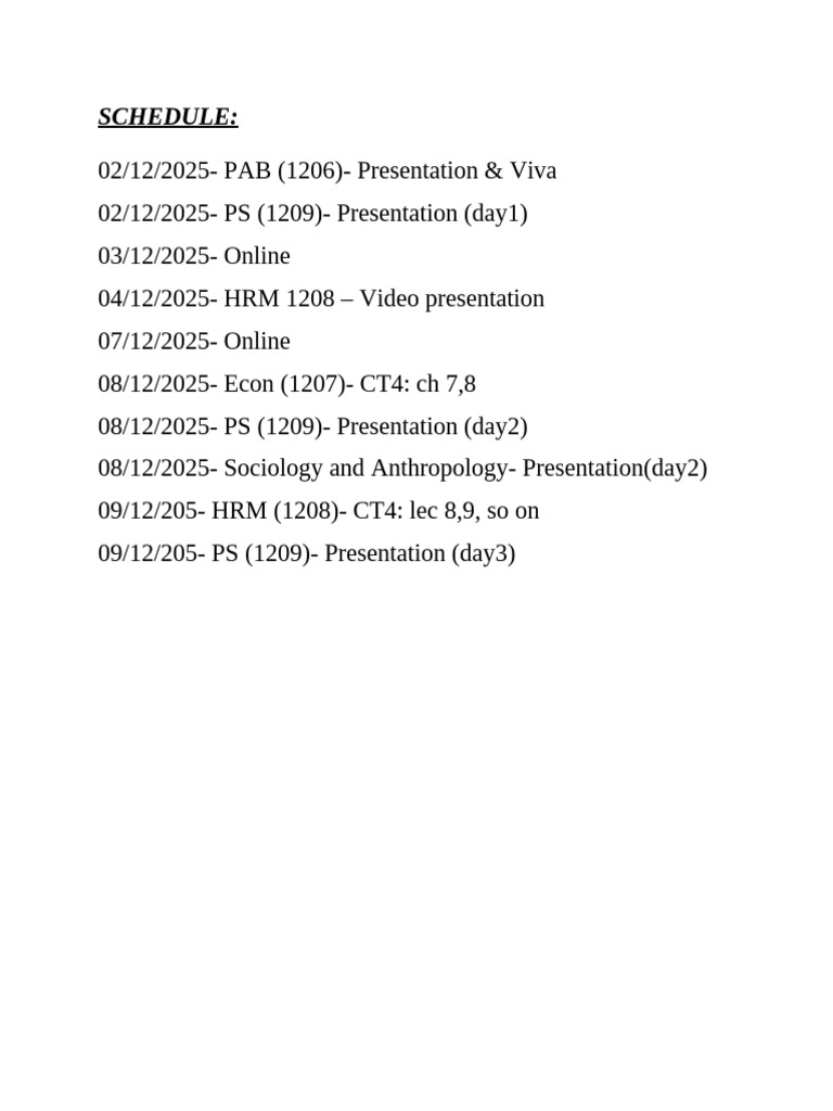 December 2025 Presentation Schedule | PDF