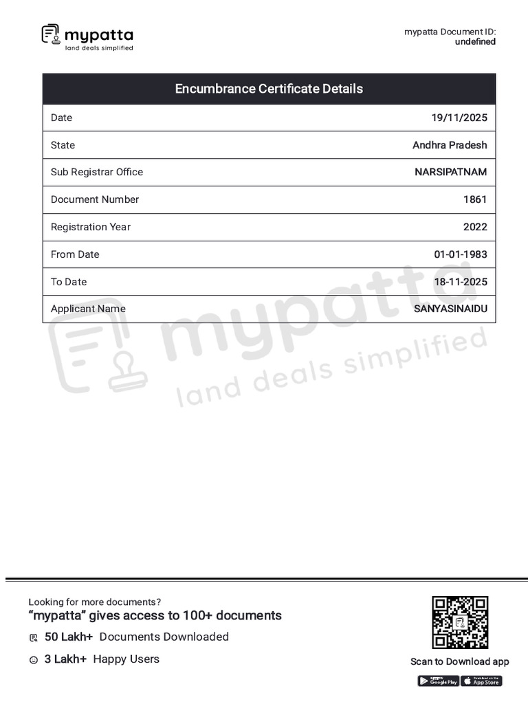 Encumbrance Certificate Andhra Pradesh | PDF