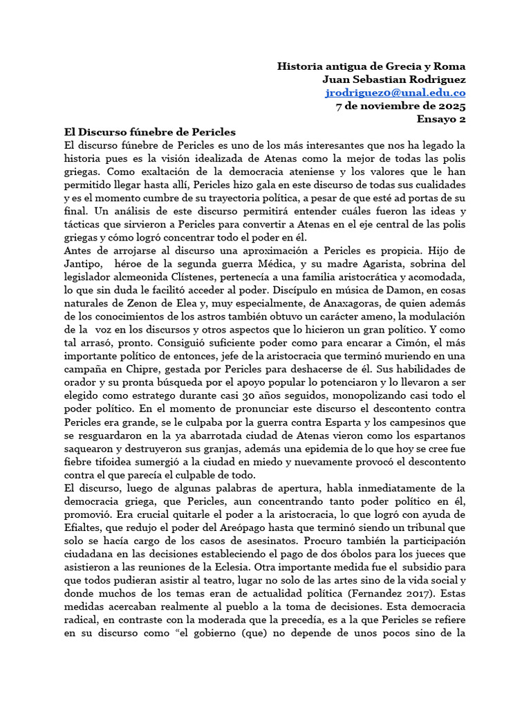El Discurso Fúnebre de Pericles | PDF | Antigua Grecia | Antiguedad clasica
