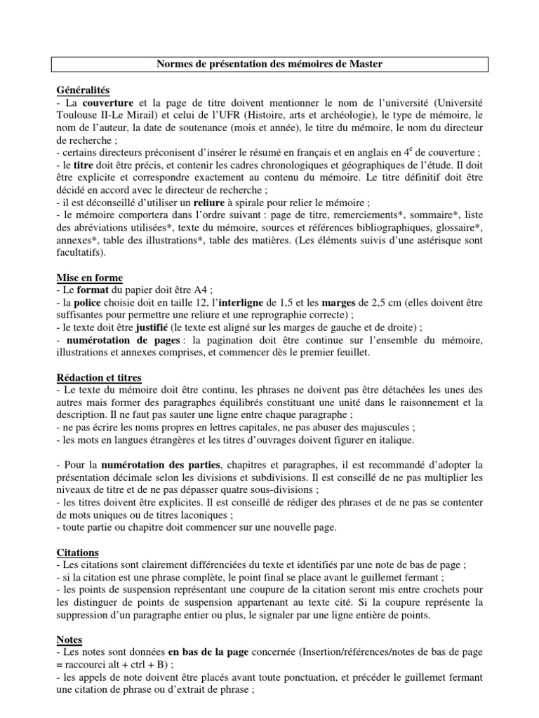 Normes Presentation Memoire Master Ellipse Texte