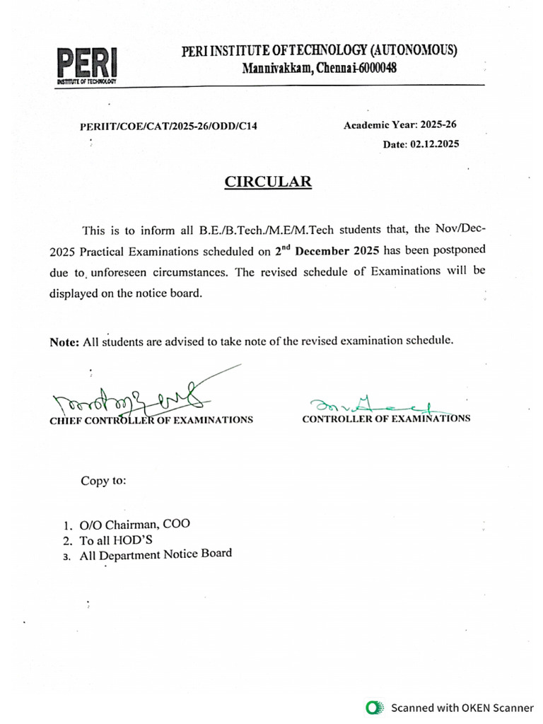 Nov Dec 2025 Practical Exam Revised Schedule | PDF