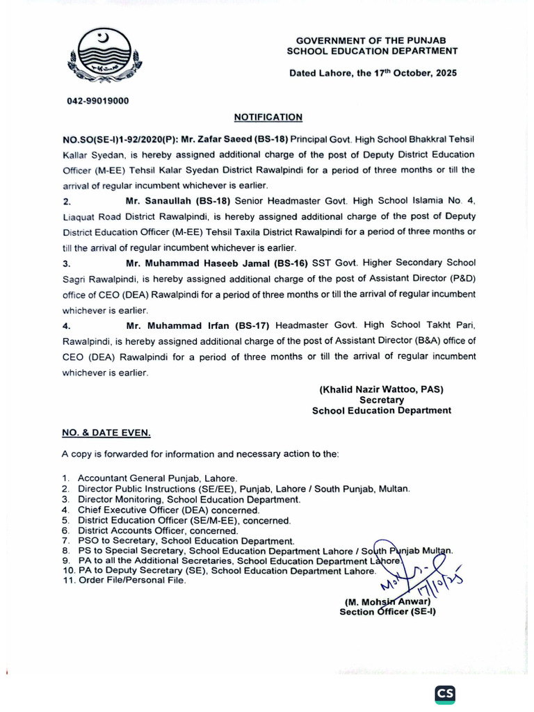 Additional Charge Orders Rawalpindi | PDF