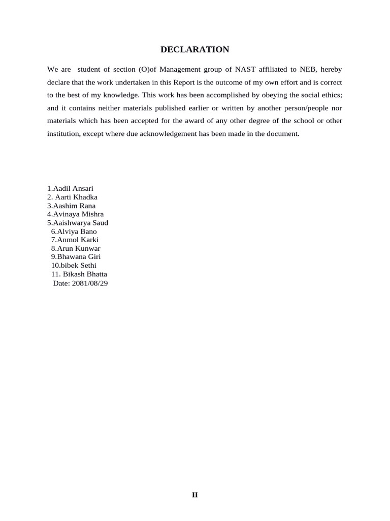 Student Declaration of Original Work | PDF