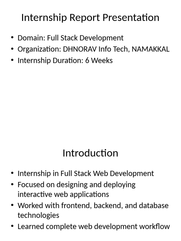 Full Stack Development Internship Report | PDF