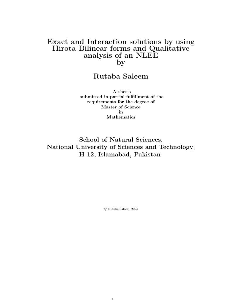 Hirota Bilinear Forms in NLEE Analysis | PDF | Differential Equations ...