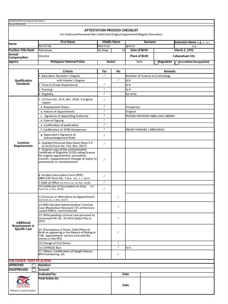 Attestation Process Checklist for PNP | PDF