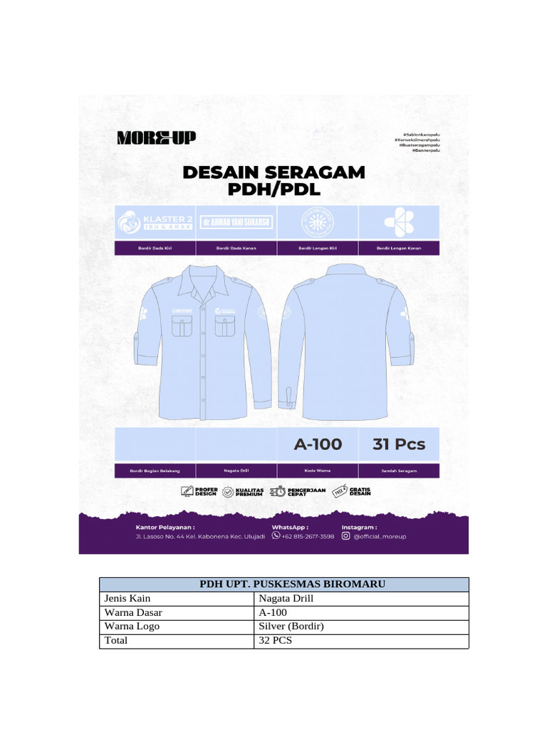 Daftar Ukuran Kain PDH Puskesmas Biromaru | PDF